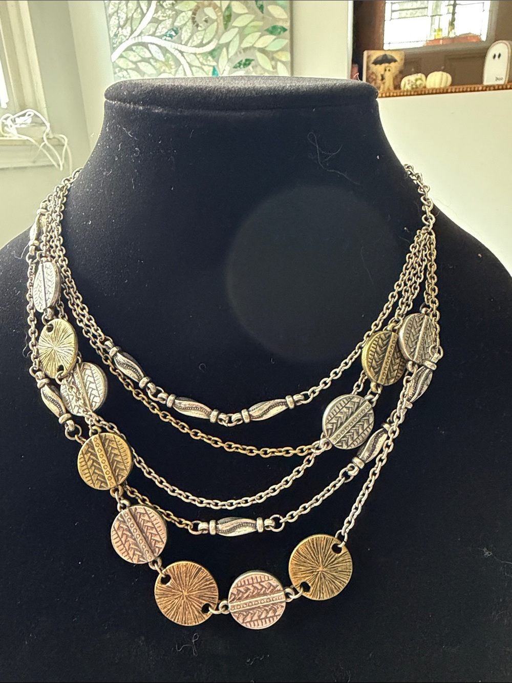 Layered Mixed Metal Disc Necklace - Women Jewelry